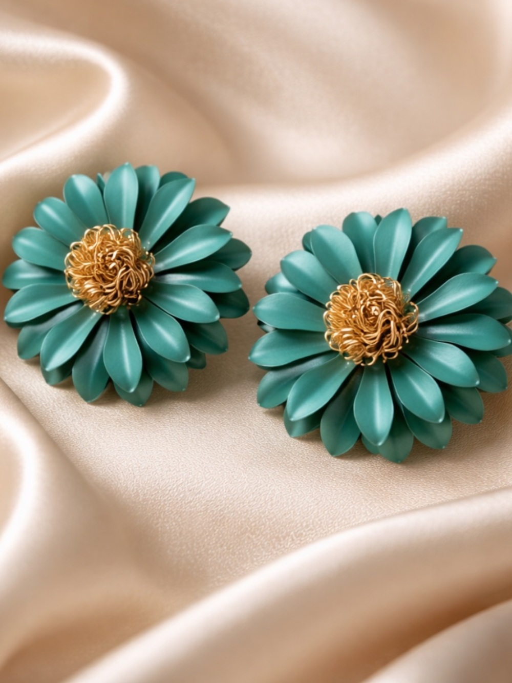 Fashion Jewelry Teal and Gold Floral Earrings